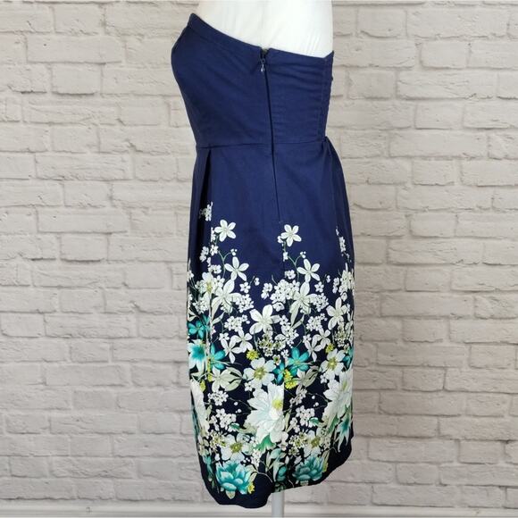 A Old Navy Women's Blue Floral Strapless A Line Fit & Flare Canvas Dress Size 0 - Picture 2 of 13